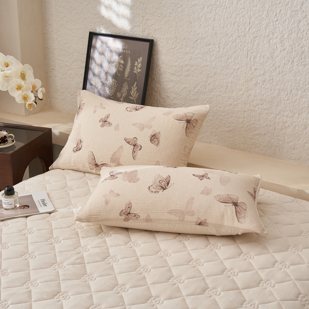 91家纺网 家纺一手货源 找家纺 吾秀家居 2026新款棉麻系列-棉麻印花棉花夏被 水墨蝴蝶