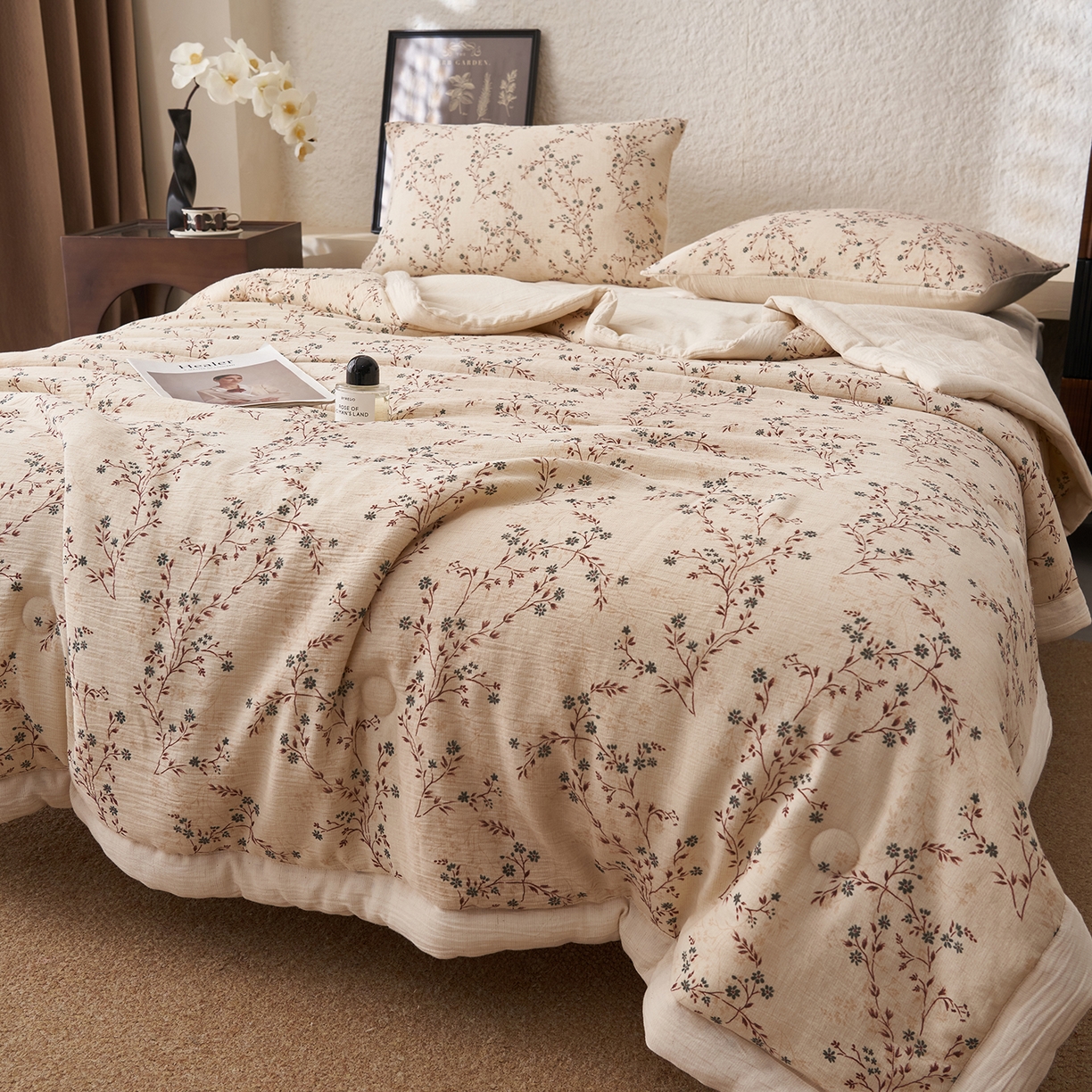 91家纺网 家纺一手货源 找家纺 吾秀家居 2026新款棉麻系列-棉麻印花棉花夏被 恬觅