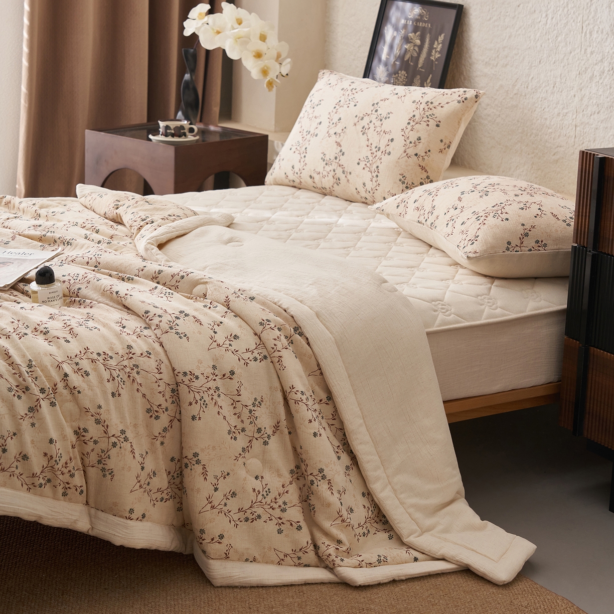 91家纺网 家纺一手货源 找家纺 吾秀家居 2026新款棉麻系列-棉麻印花棉花夏被 恬觅