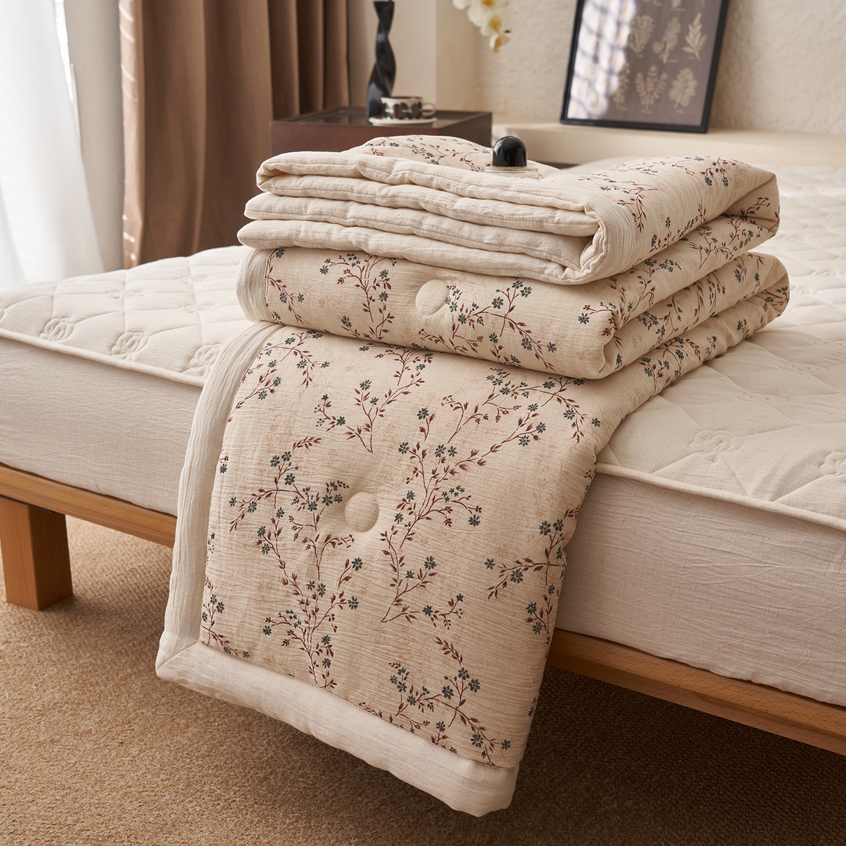 91家纺网 家纺一手货源 找家纺 吾秀家居 2026新款棉麻系列-棉麻印花棉花夏被 恬觅