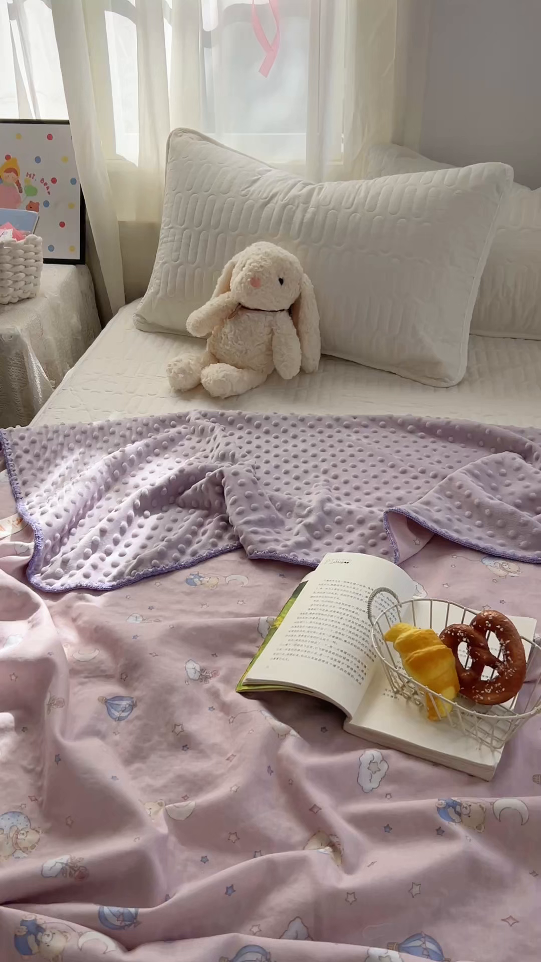 91家纺网 家纺一手货源 找家纺 十里居 2026春夏新款A类母婴级全棉纯棉双层纱多功能豆豆盖毯毛毯毯子 气球小熊