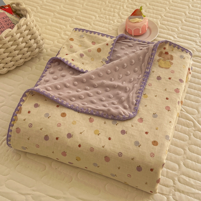 91家纺网 家纺一手货源 找家纺 十里居 2026春夏新款A类母婴级全棉纯棉双层纱多功能豆豆盖毯毛毯毯子 水果小象