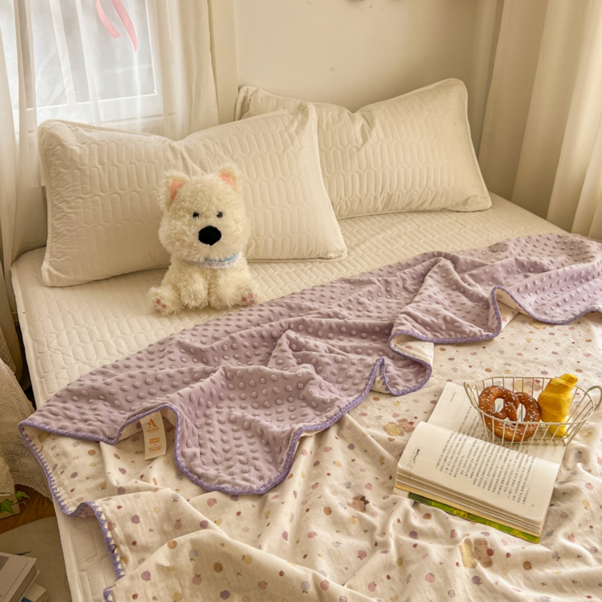 91家纺网 家纺一手货源 找家纺 十里居 2026春夏新款A类母婴级全棉纯棉双层纱多功能豆豆盖毯毛毯毯子 水果小象