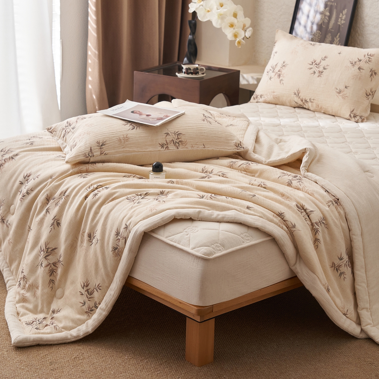 91家纺网 家纺一手货源 找家纺 吾秀家居 2026新款棉麻系列-棉麻印花棉花夏被 竹影