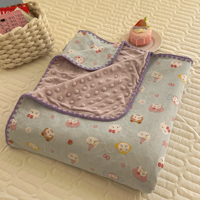 91家纺网 家纺一手货源 找家纺 十里居 2026春夏新款A类母婴级全棉纯棉双层纱多功能豆豆盖毯毛毯毯子 甜酱小猫