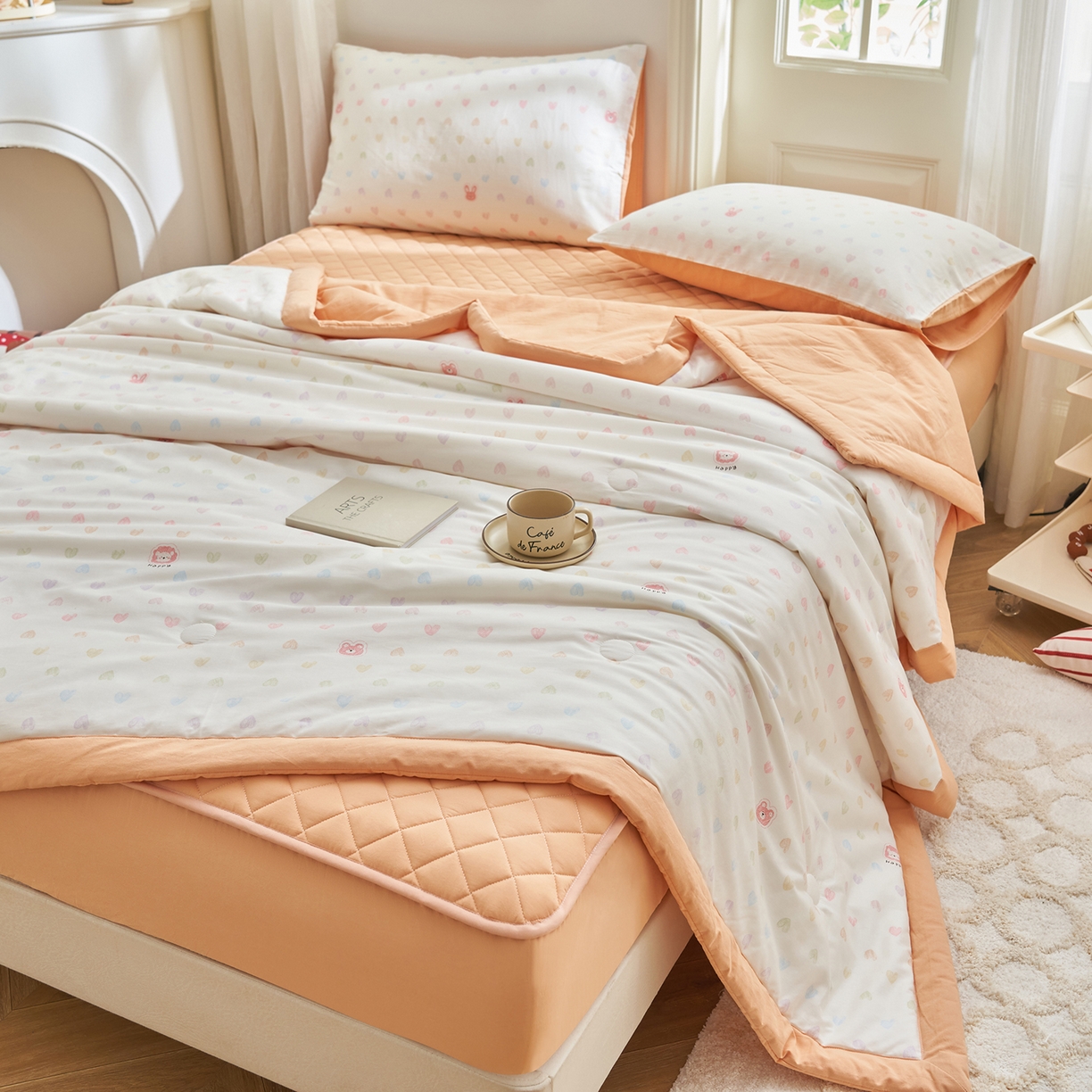 91家纺网 家纺一手货源 找家纺 吾秀家居 吾诺 2026新款 12868全棉印花棉花夏被四件套 全棉夏被四件套新疆棉花被 - 经典系列 爱心小熊