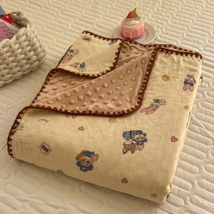 91家纺网 家纺一手货源 找家纺 （总）十里居 2026春夏新款A类母婴级全棉纯棉双层纱多功能豆豆盖毯毛毯毯子