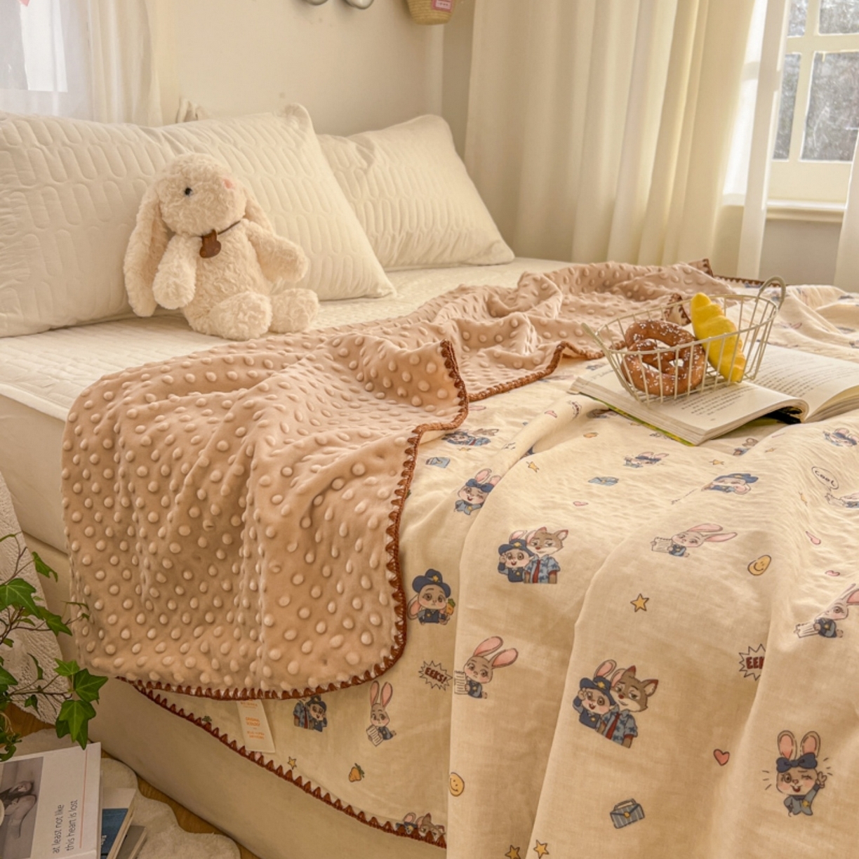 91家纺网 家纺一手货源 找家纺 （总）十里居 2026春夏新款A类母婴级全棉纯棉双层纱多功能豆豆盖毯毛毯毯子