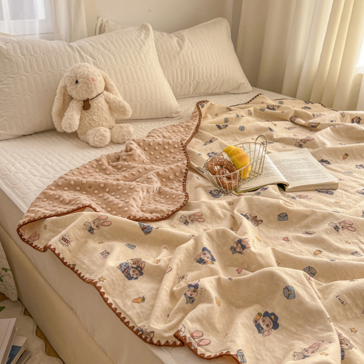 91家纺网 家纺一手货源 找家纺 （总）十里居 2026春夏新款A类母婴级全棉纯棉双层纱多功能豆豆盖毯毛毯毯子