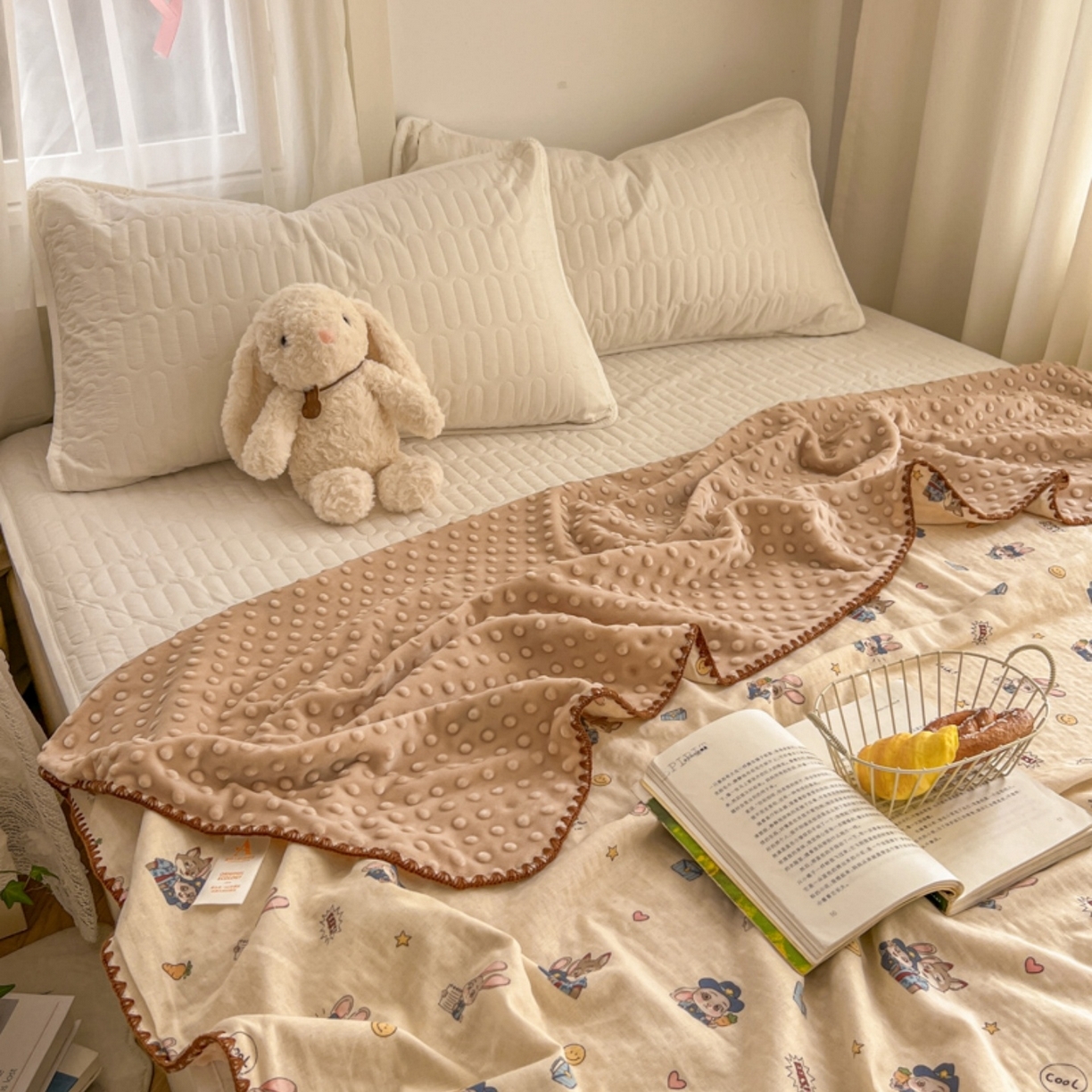 91家纺网 家纺一手货源 找家纺 （总）十里居 2026春夏新款A类母婴级全棉纯棉双层纱多功能豆豆盖毯毛毯毯子