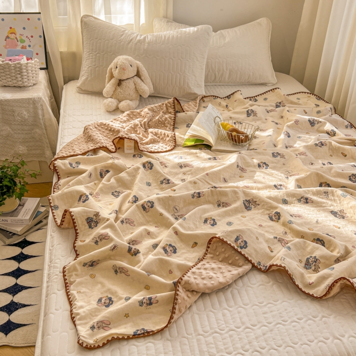 91家纺网 家纺一手货源 找家纺 （总）十里居 2026春夏新款A类母婴级全棉纯棉双层纱多功能豆豆盖毯毛毯毯子