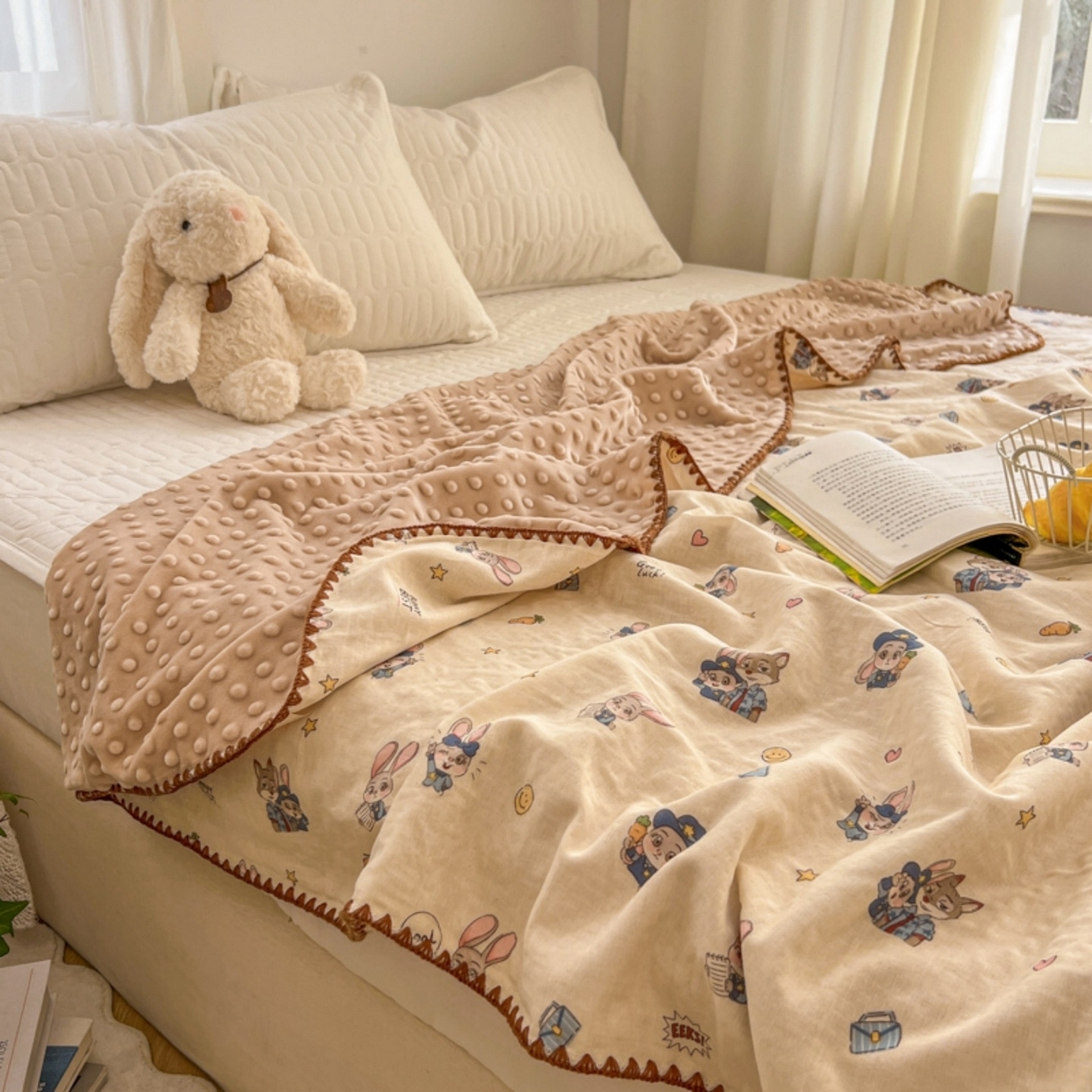 91家纺网 家纺一手货源 找家纺 （总）十里居 2026春夏新款A类母婴级全棉纯棉双层纱多功能豆豆盖毯毛毯毯子