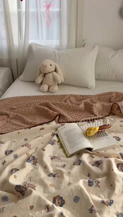 91家纺网 家纺一手货源 找家纺 （总）十里居 2026春夏新款A类母婴级全棉纯棉双层纱多功能豆豆盖毯毛毯毯子