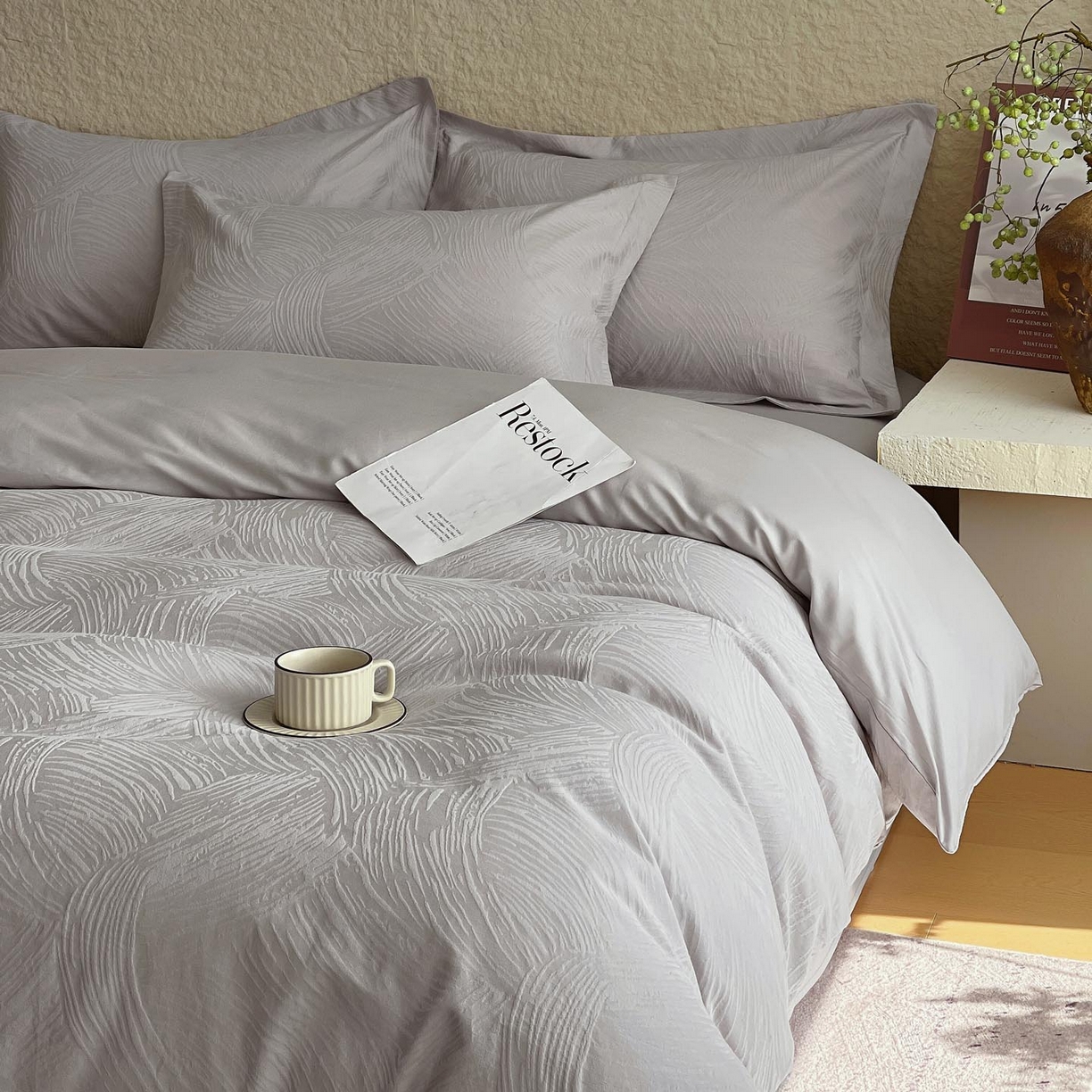 91家纺网 家纺一手货源 找家纺 （总）宜家坊 2026新款A类全棉纯棉亮面浮雕提花四件套