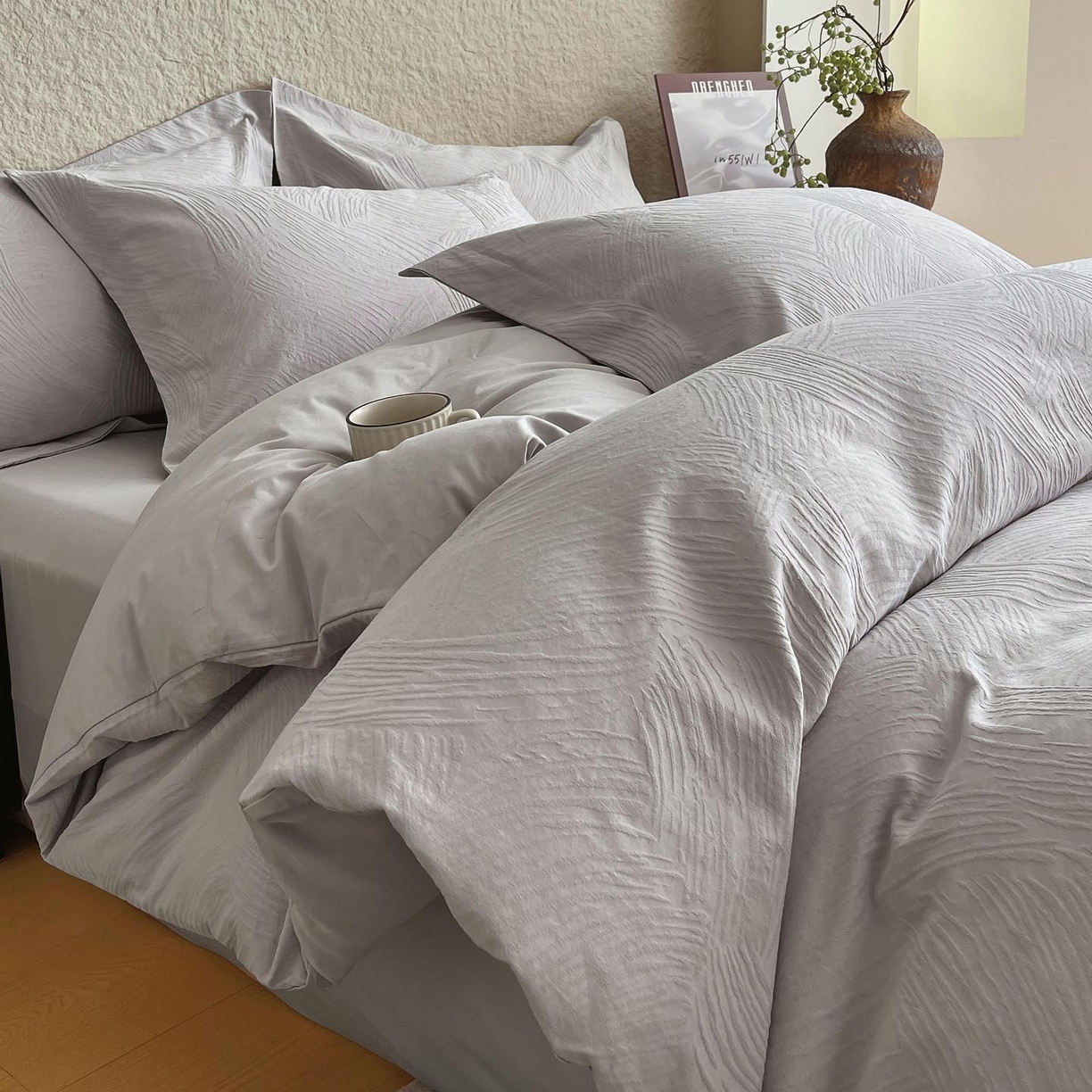 91家纺网 家纺一手货源 找家纺 （总）宜家坊 2026新款A类全棉纯棉亮面浮雕提花四件套