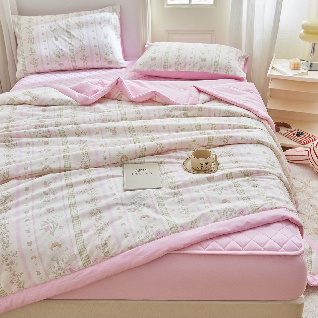 91家纺网 家纺一手货源 找家纺 吾秀家居 吾诺 2026新款 12868全棉印花棉花夏被四件套 全棉夏被四件套新疆棉花被 - 经典系列 粉色公主