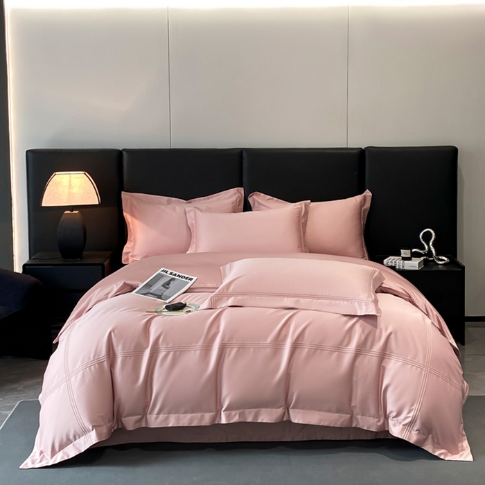 91家纺网 家纺一手货源 找家纺 水云缦 2026新款全棉埋绳款四件套系列-保罗款 豆沙粉