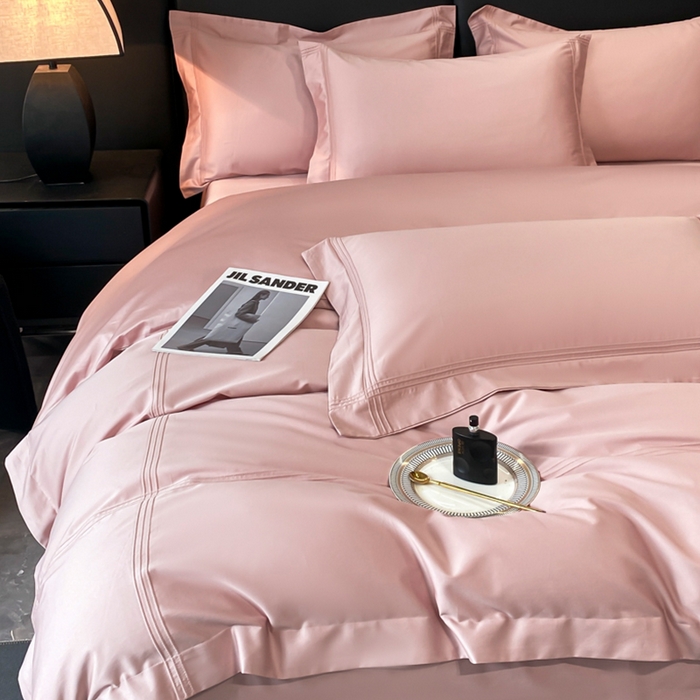 91家纺网 家纺一手货源 找家纺 水云缦 2026新款全棉埋绳款四件套系列-保罗款 豆沙粉