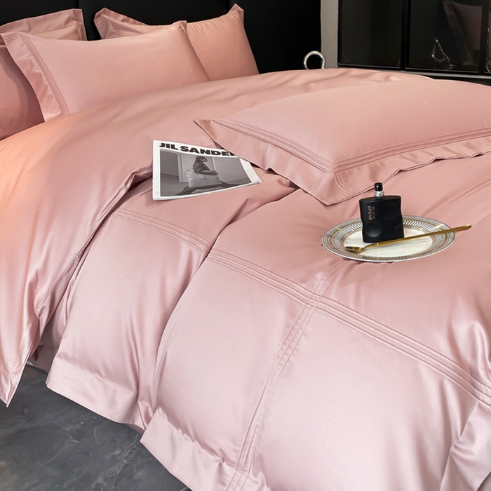 91家纺网 家纺一手货源 找家纺 水云缦 2026新款全棉埋绳款四件套系列-保罗款 豆沙粉