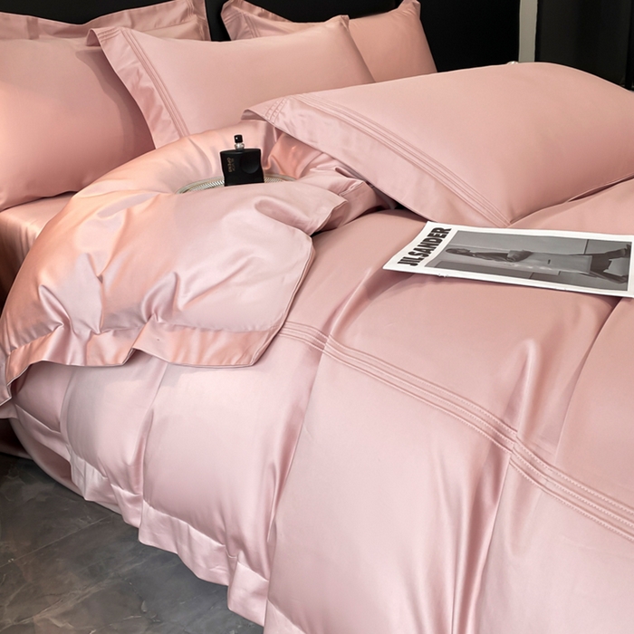 91家纺网 家纺一手货源 找家纺 水云缦 2026新款全棉埋绳款四件套系列-保罗款 豆沙粉