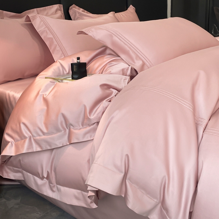 91家纺网 家纺一手货源 找家纺 水云缦 2026新款全棉埋绳款四件套系列-保罗款 豆沙粉