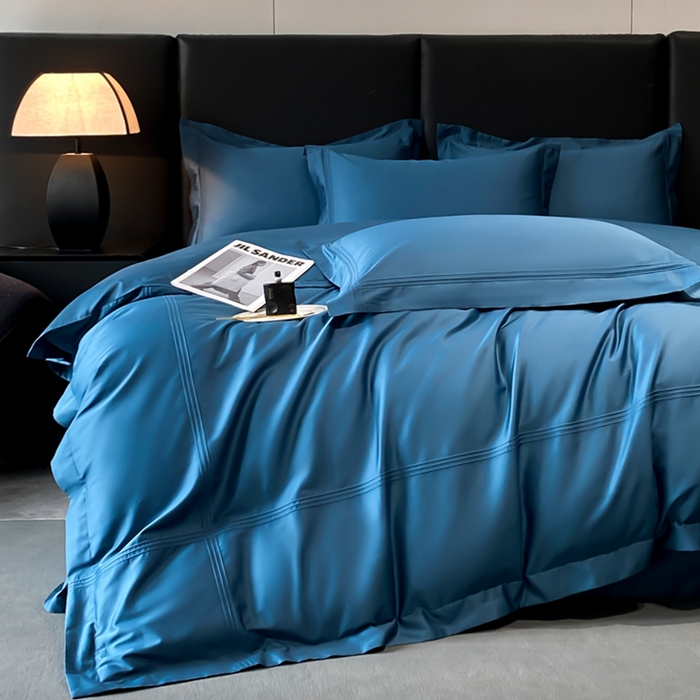 91家纺网 家纺一手货源 找家纺 水云缦 2026新款全棉埋绳款四件套系列-保罗款 宾利蓝