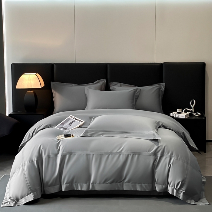 91家纺网 家纺一手货源 找家纺 水云缦 2026新款全棉埋绳款四件套系列-保罗款 绅士灰