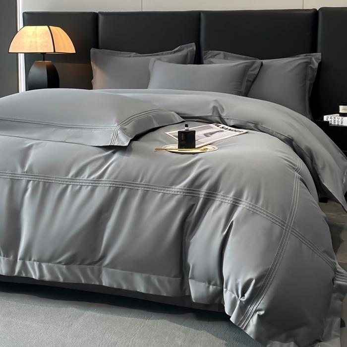 91家纺网 家纺一手货源 找家纺 水云缦 2026新款全棉埋绳款四件套系列-保罗款 绅士灰