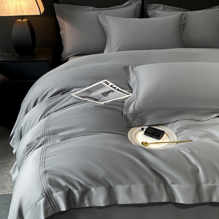 91家纺网 家纺一手货源 找家纺 水云缦 2026新款全棉埋绳款四件套系列-保罗款 绅士灰