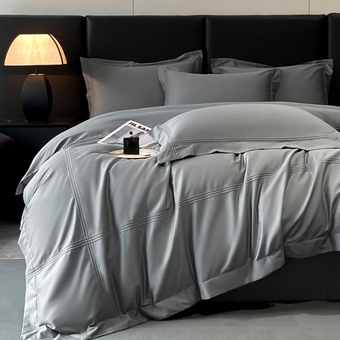 91家纺网 家纺一手货源 找家纺 水云缦 2026新款全棉埋绳款四件套系列-保罗款 绅士灰