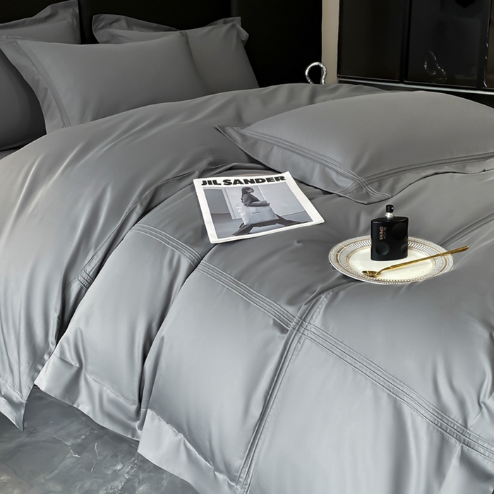 91家纺网 家纺一手货源 找家纺 水云缦 2026新款全棉埋绳款四件套系列-保罗款 绅士灰