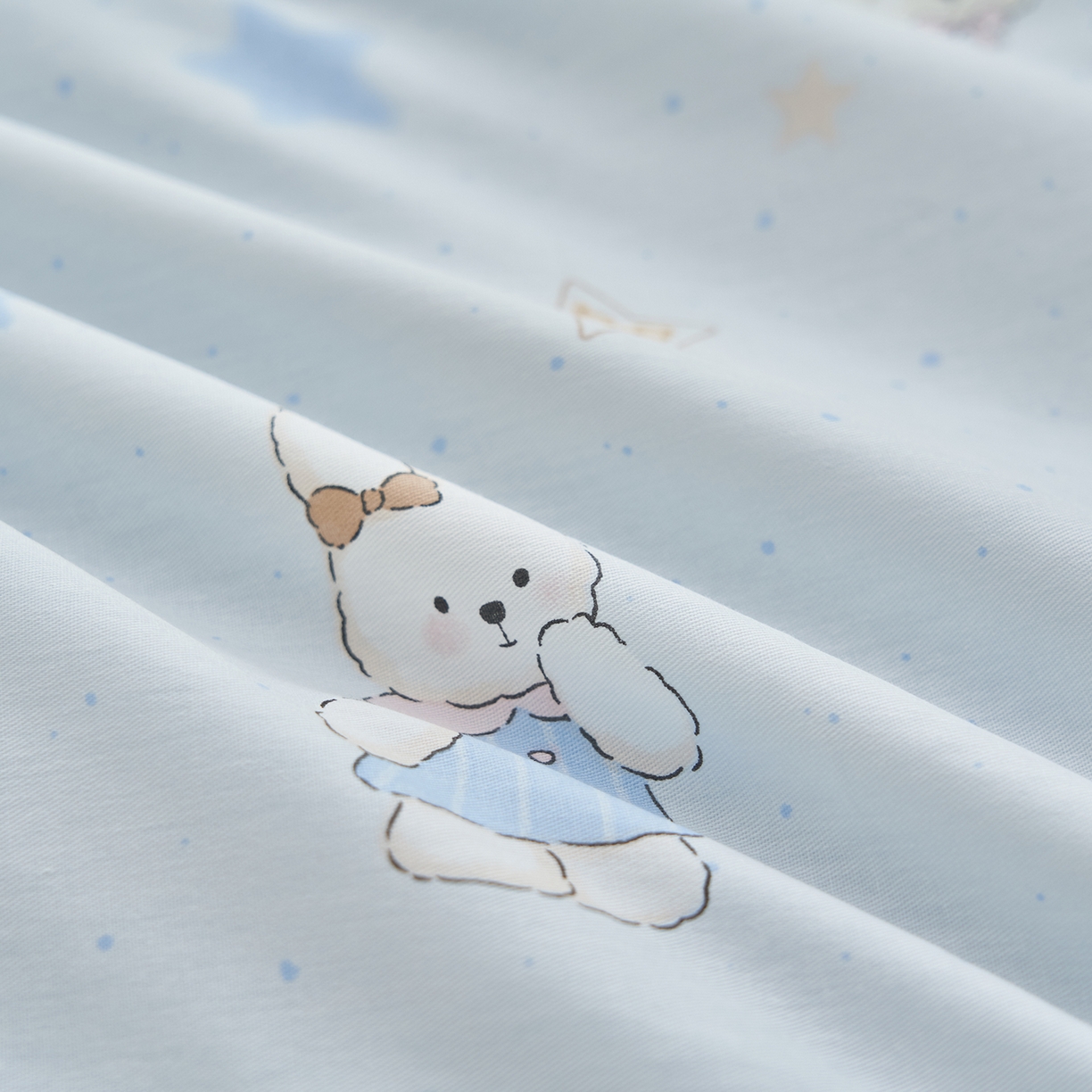 91家纺网 家纺一手货源 找家纺 吾秀家居 吾诺 2026新款 12868全棉印花棉花夏被四件套 全棉夏被四件套新疆棉花被 - 经典系列 蓝星小熊