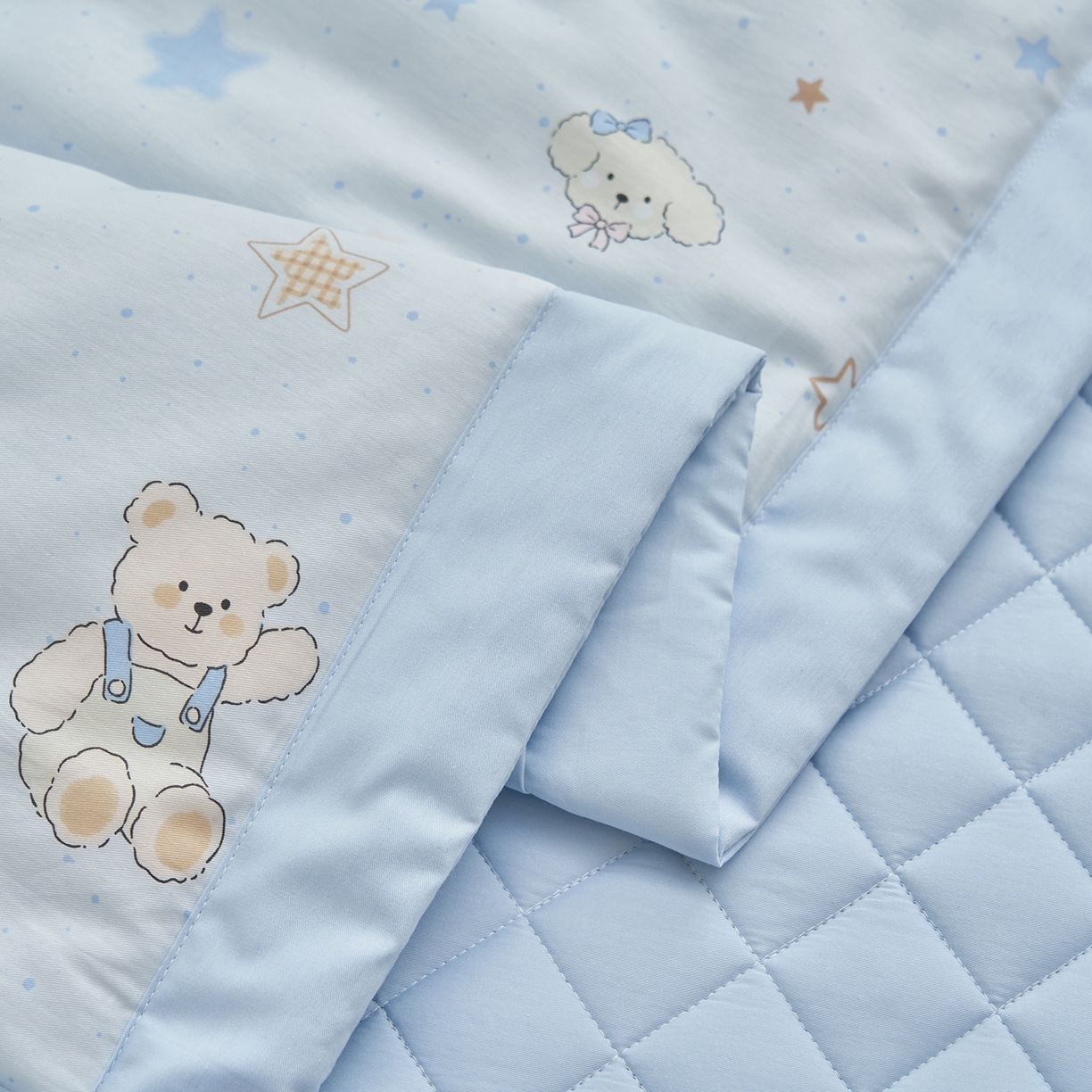 91家纺网 家纺一手货源 找家纺 吾秀家居 吾诺 2026新款 12868全棉印花棉花夏被四件套 全棉夏被四件套新疆棉花被 - 经典系列 蓝星小熊