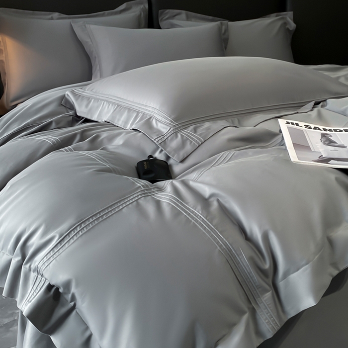 91家纺网 家纺一手货源 找家纺 水云缦 2026新款全棉埋绳款四件套系列-保罗款 绅士灰