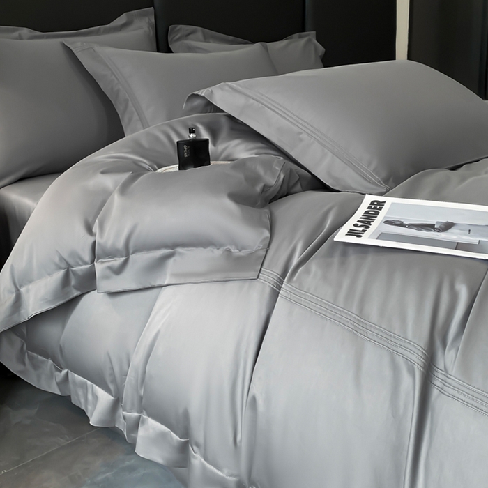 91家纺网 家纺一手货源 找家纺 水云缦 2026新款全棉埋绳款四件套系列-保罗款 绅士灰