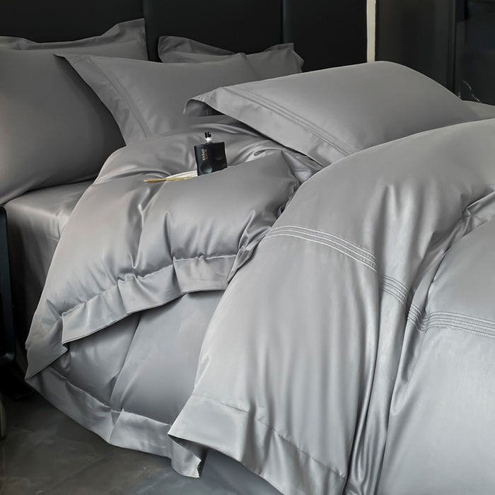 91家纺网 家纺一手货源 找家纺 水云缦 2026新款全棉埋绳款四件套系列-保罗款 绅士灰