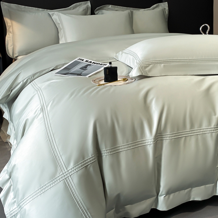 91家纺网 家纺一手货源 找家纺 水云缦 2026新款全棉埋绳款四件套系列-保罗款 天青色