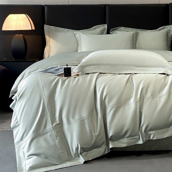 91家纺网 家纺一手货源 找家纺 水云缦 2026新款全棉埋绳款四件套系列-保罗款 天青色