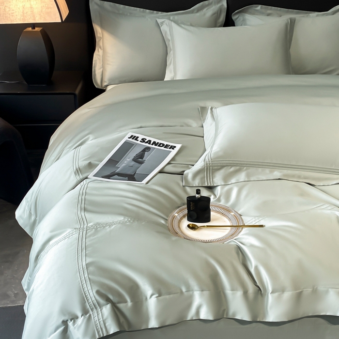 91家纺网 家纺一手货源 找家纺 水云缦 2026新款全棉埋绳款四件套系列-保罗款 天青色