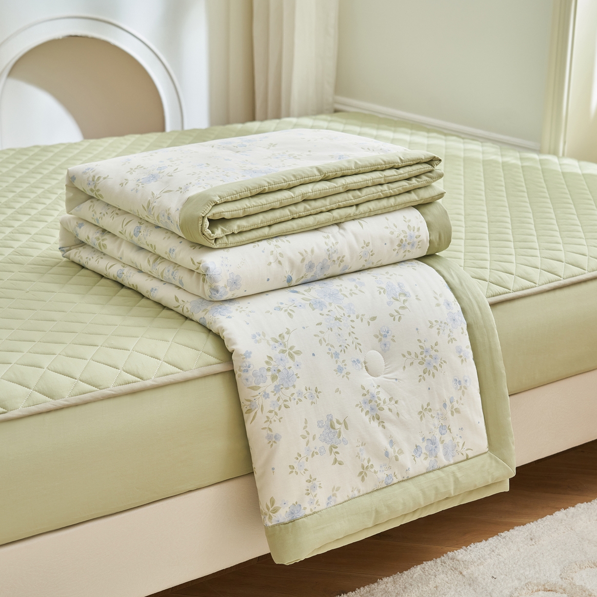 吾秀家居 吾诺 2026新款 12868全棉印花棉花夏被四件套 全棉夏被四件套新疆棉花被 - 经典系列 蓝絮花影