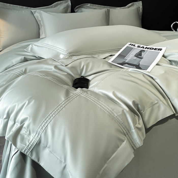 91家纺网 家纺一手货源 找家纺 水云缦 2026新款全棉埋绳款四件套系列-保罗款 天青色