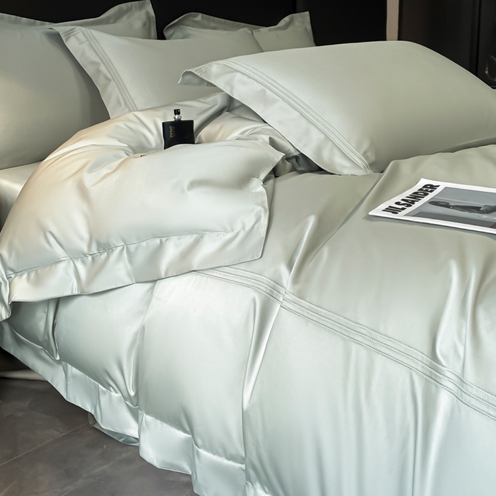 91家纺网 家纺一手货源 找家纺 水云缦 2026新款全棉埋绳款四件套系列-保罗款 天青色