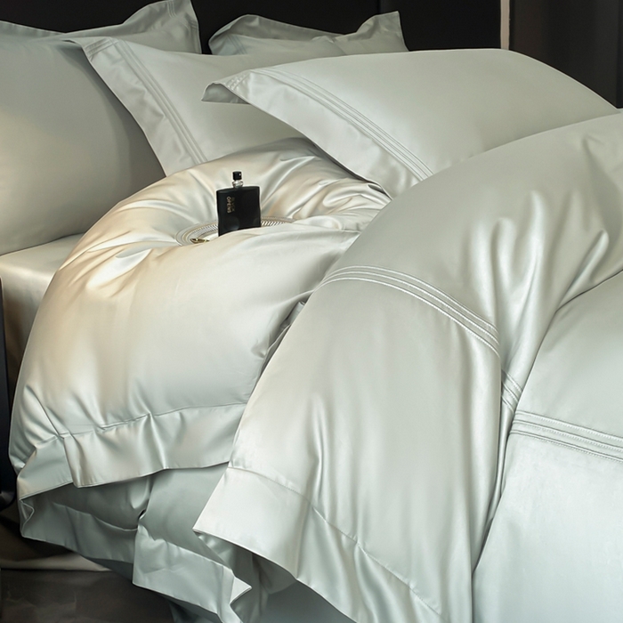 91家纺网 家纺一手货源 找家纺 水云缦 2026新款全棉埋绳款四件套系列-保罗款 天青色