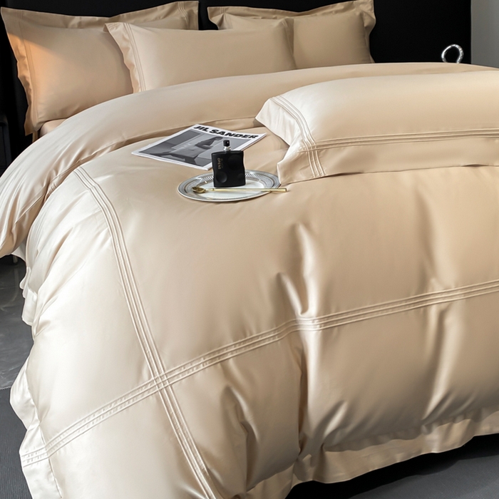 91家纺网 家纺一手货源 找家纺 水云缦 2026新款全棉埋绳款四件套系列-保罗款 香槟金