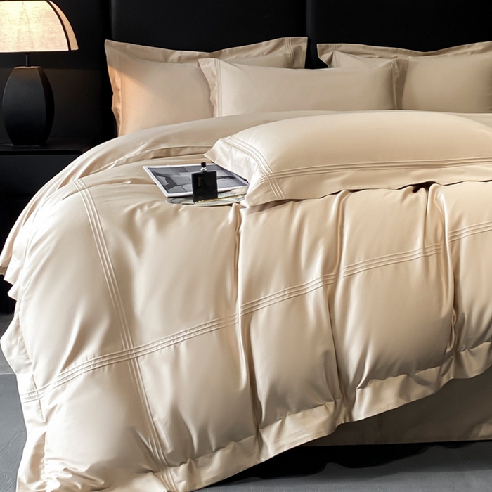 91家纺网 家纺一手货源 找家纺 水云缦 2026新款全棉埋绳款四件套系列-保罗款 香槟金