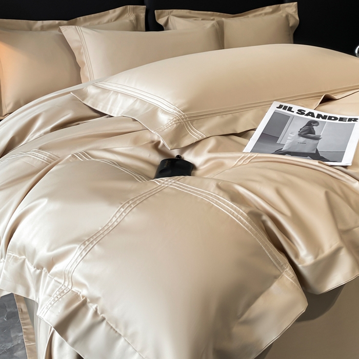 91家纺网 家纺一手货源 找家纺 水云缦 2026新款全棉埋绳款四件套系列-保罗款 香槟金