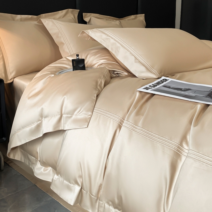 91家纺网 家纺一手货源 找家纺 水云缦 2026新款全棉埋绳款四件套系列-保罗款 香槟金