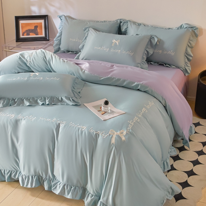 91家纺网 家纺一手货源 找家纺 （总）千希家纺2025新款水洗真丝大花边四件套