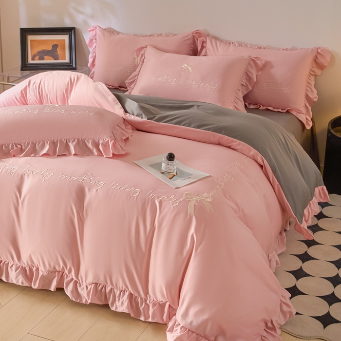 千希家纺 2026新款130克斜纹公主风四件套-邂逅系列 邂逅-蜜桃灰