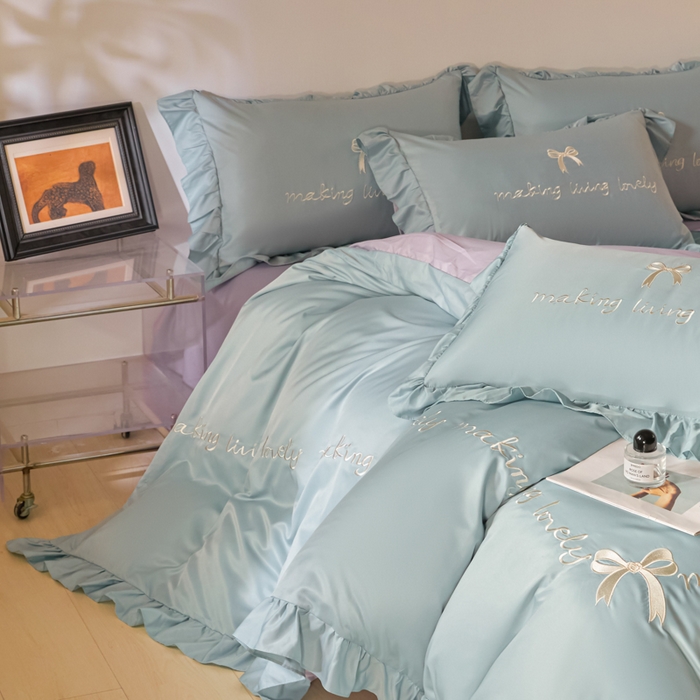 91家纺网 家纺一手货源 找家纺 千希家纺 2026新款130克斜纹公主风四件套-邂逅系列 邂逅-天蓝紫